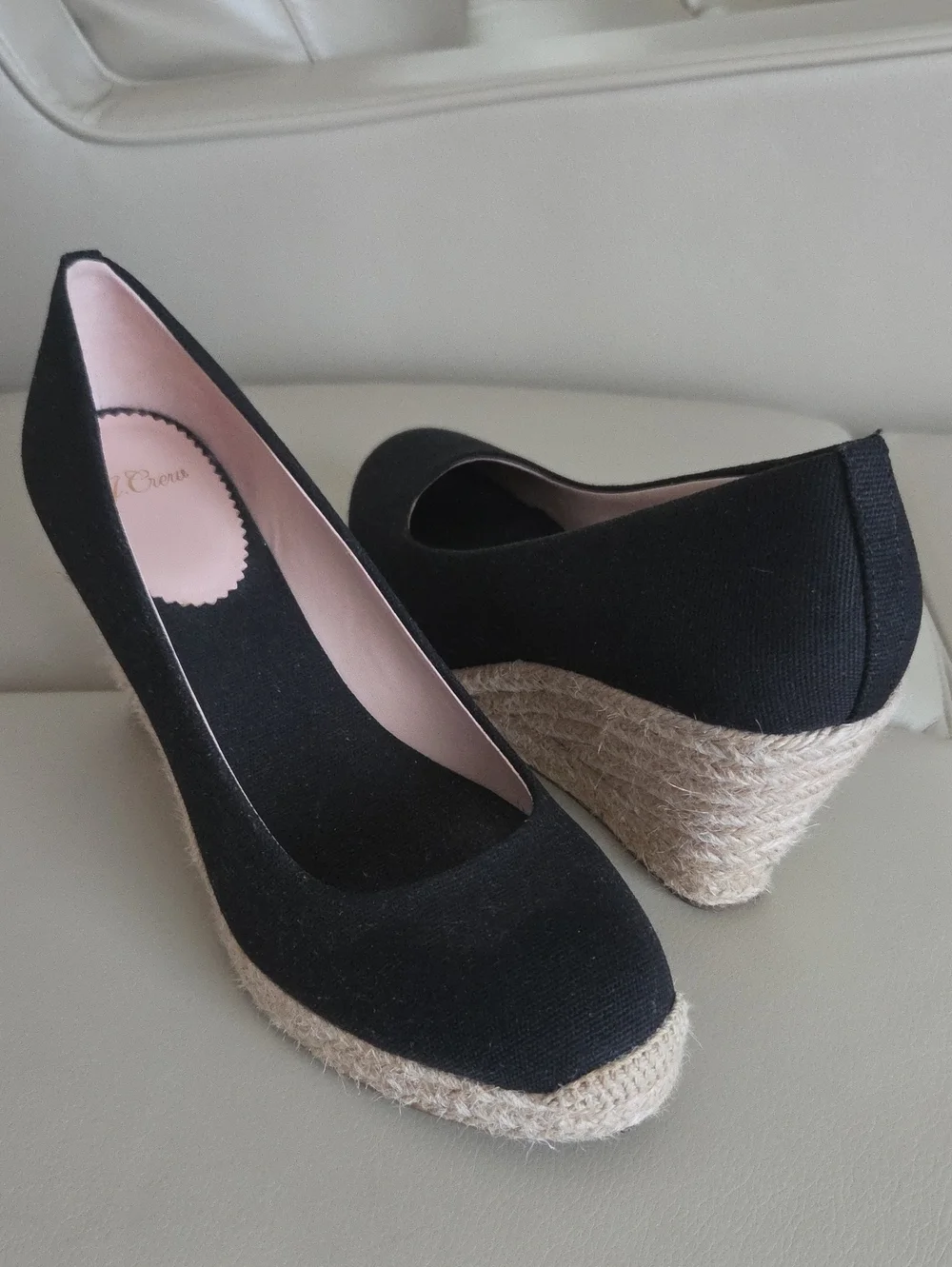 J. Crew Black Canvas Espadrille Wedge Pumps Size 9.5